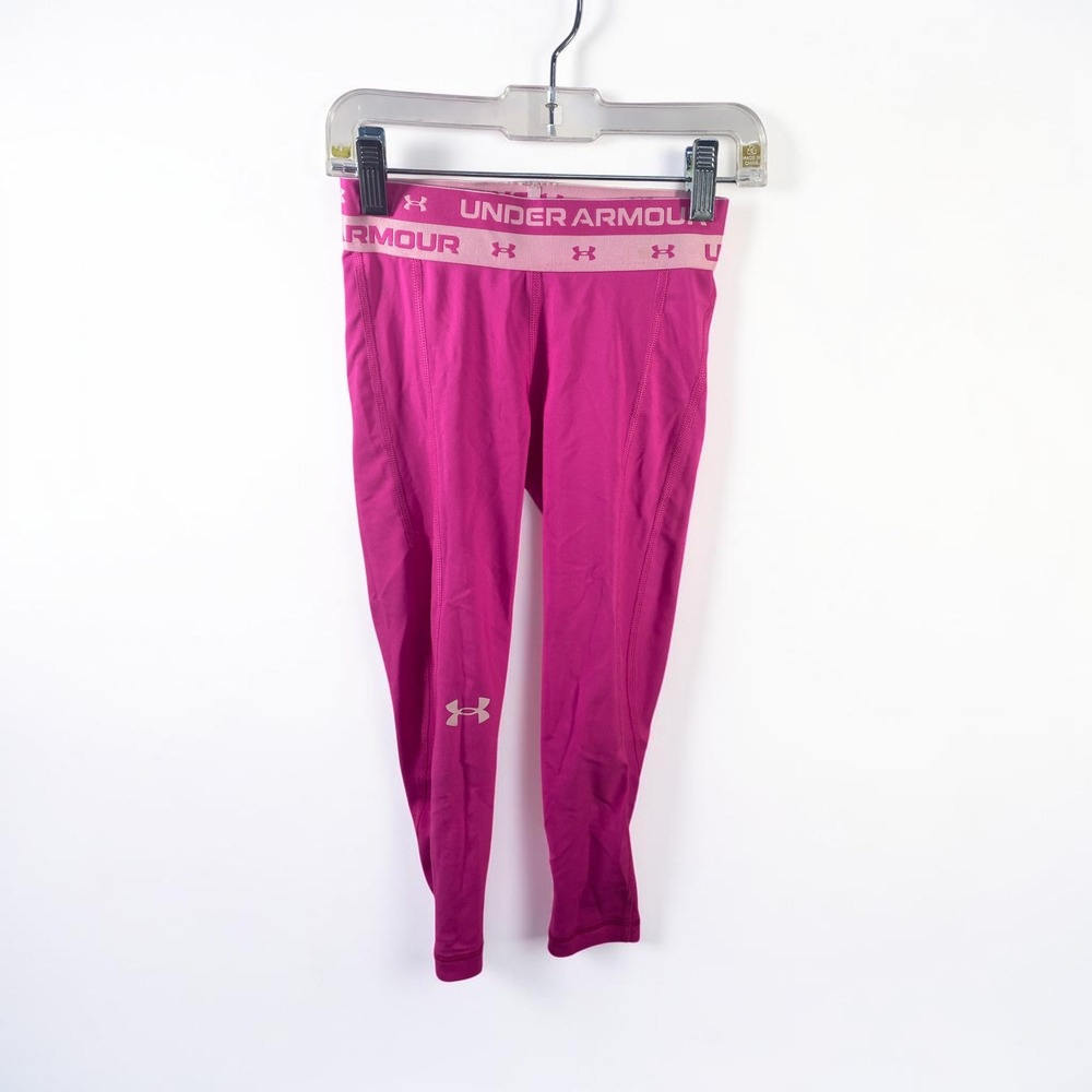 Under Armour Girls Pink HeatGear Compression Leggings Size YXS Youth Athletic